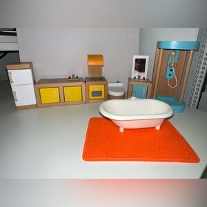 Hape Wooden DollHouse Furniture bathroom/kitchen Set size 1:12